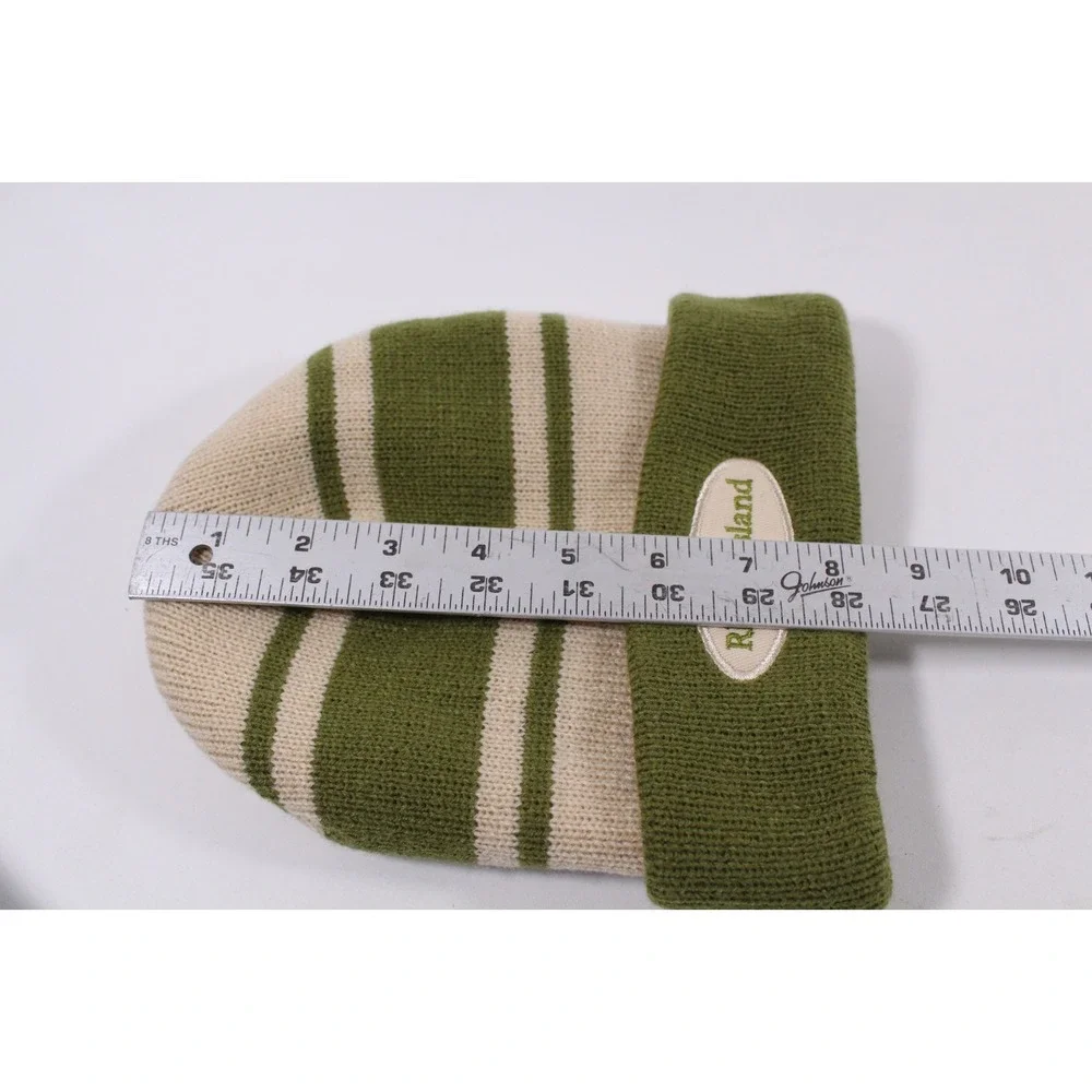 Rhode Island Embroidered Tan/Green Stripe Beanie Unisex 100% Acrylic One Size‎